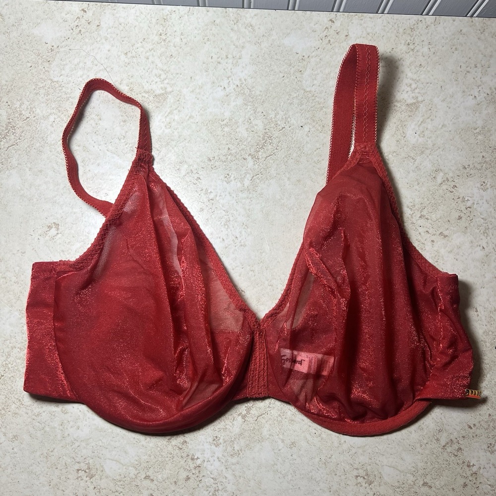 Gossard Glossies Sheer Molded Bra Red Mesh Underwire Unlined 38DDD / 38E 6271